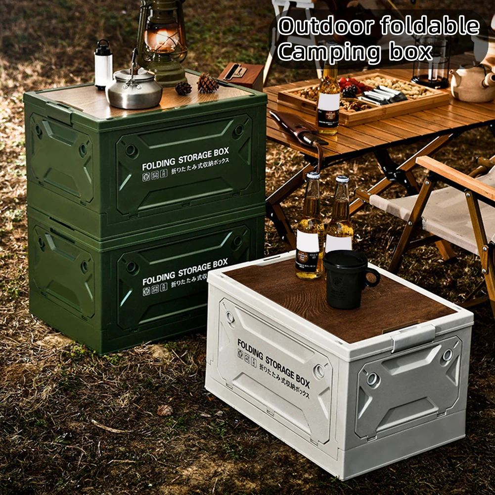 

Outdoor Camping Folding Box With Wooden Lid Car Storage Box Food Organizer Container for Household Large Capacity Storage Box