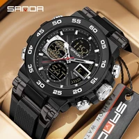 SANDA 6312 Luxury Tape Sports Watch Dual Display Dual Chip 5ATM Waterproof Multi functional Men's Electronic Watch