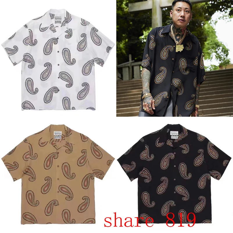 Wacko Maria Cashew Flower Print Short Shirt Summer Men Women Hawaii Beach Short T-Shirt Japan