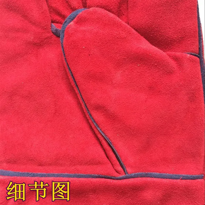 Electric welding gloves welder lengthening welder wear-resisting cowhide red welding heat proof stab proof two-layer