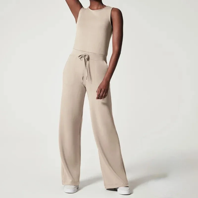 Women Fashion Sleeveless Solid Loose OL Jumpsuits Women's Elegant Office Ladies Straight Trousers New Long Jumpsuit Overalls