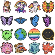 

New Arrival 1 Pieces Colorful Rainbow Croc Shoe Charms Yellow Duck Cartoon Shoes Decorations Butterfly Animals Earth Accessories