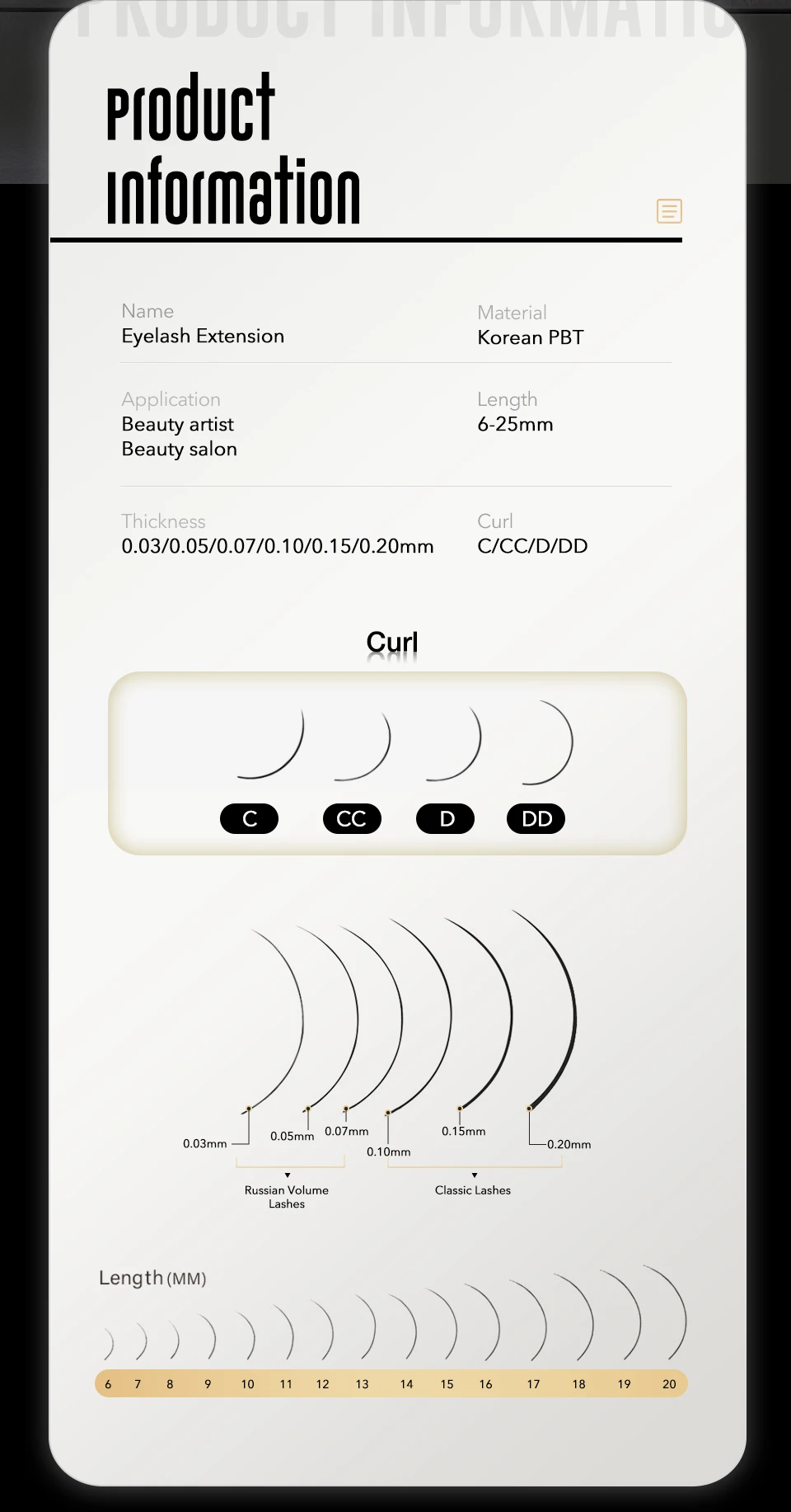 Description Picture 4 of item16Rows False Mink Eyelashes Extension Individual Natural Soft Russian Volume Lash Extensions 8-20mm Regular/Long Cashmere Lashes