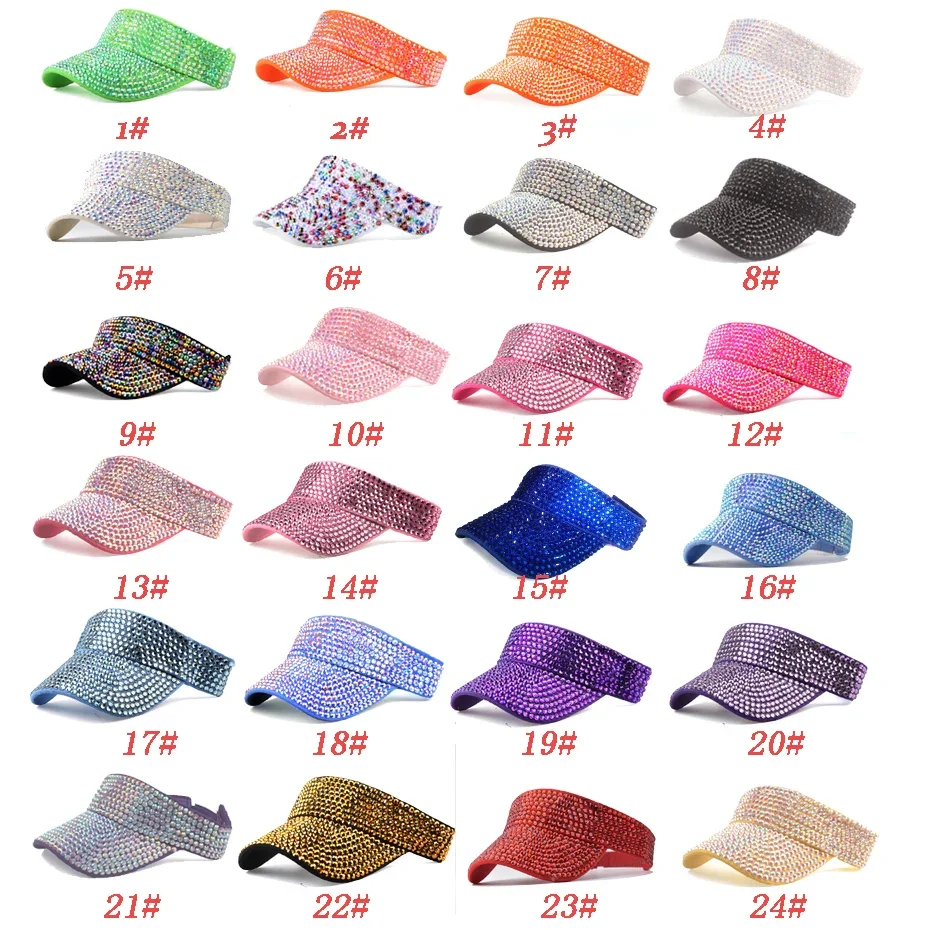 Wholesale Items Bulk Lot 2022 Summer Women New Hat In Various Colors Sun Visor Cap Shiny Rhinestone Fashion and Leisure X8725_2 2