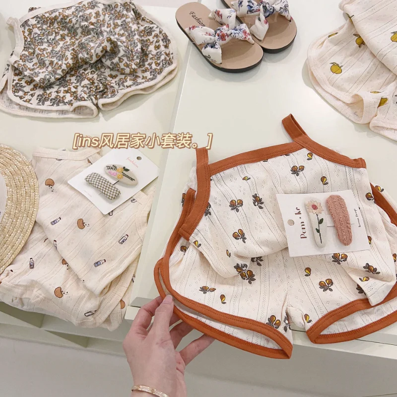 

Cute Kids' Sleepwear Set in Danish-style, Baby Doll Tank Top with Matching Shorts in Nordic Theme for Summer