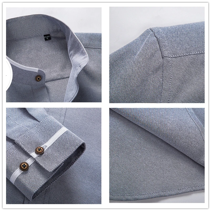 Men Casual Shirts Long Sleeve Mandarin Collar Slim Fit Men Korean Business
