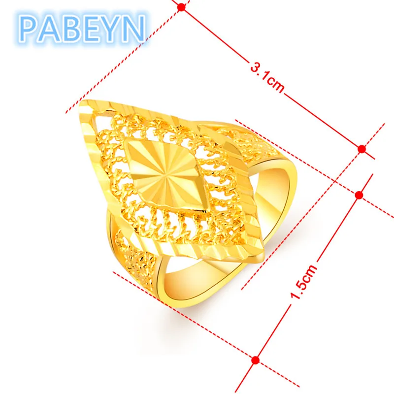 Luxury 24K Gold Rings Korean Gold Plated Geometric Rings Women's Glamour Engagement Jewelry Gifts - 2