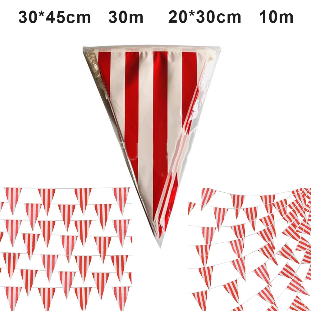 10/30M Carnival Theme Party  Flag Decorations White Striped Pennant Triangle Bunting For Circus Birthday Party Decoration