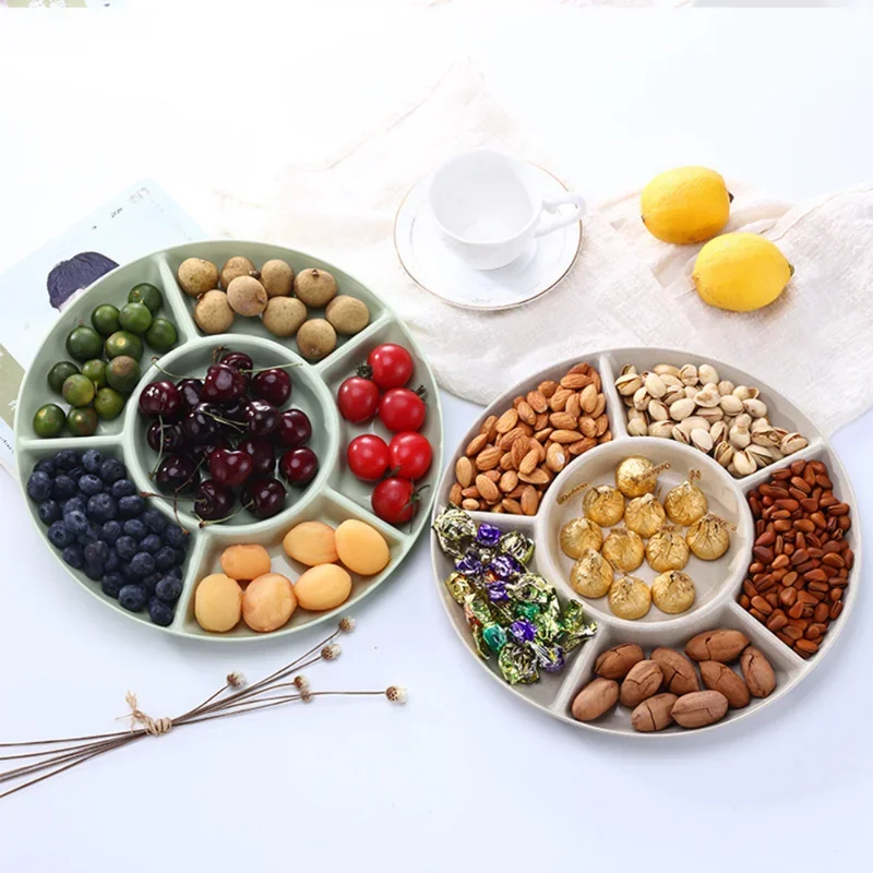 Fruit Plate Snack Dish 1 Pc 6-Compartment Food Storage Tray Dried Fruit Snack Plate Appetizer Serving Platter for Party Candy Pastry Nuts Dish