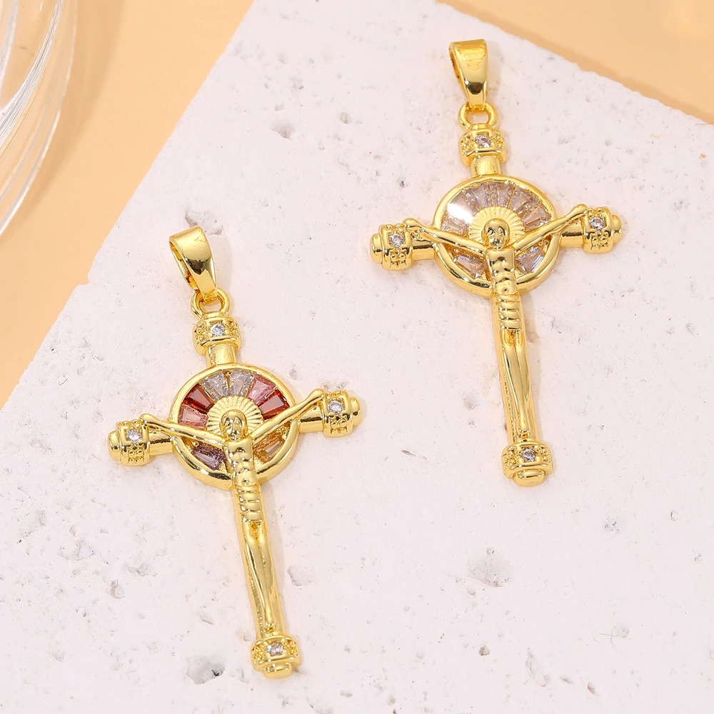 Juya 18K echtes Gold vergoldet religiöser Rosenkranz Schmuckzubehör handgemachte Zirkonia christliche Kreuz Charms Anhänger Großhandel – Detail 13