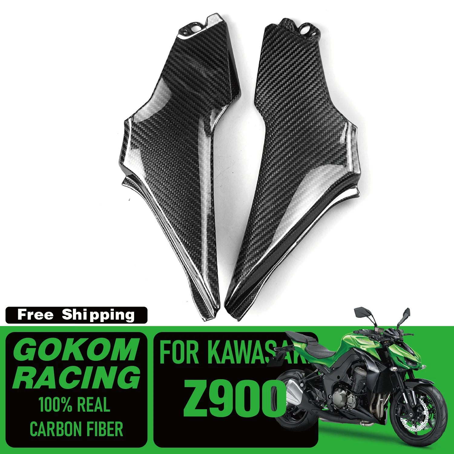 

Gokom Racing FOR Kawasaki Z900 Rear Seat Side Panels GUARD COVER COWLING 100% REAL CARBON FIBER MOTORCYCLE PARTS ACCESSORIES