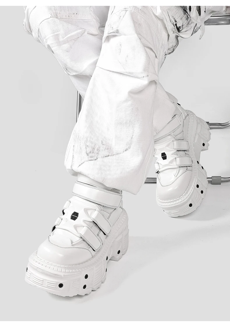 Gothic Ankle Rock Boots 2026 New Punk Style Women Shoes Lace-up White Platform Shoes Woman Metal Decor Woman Sneakers