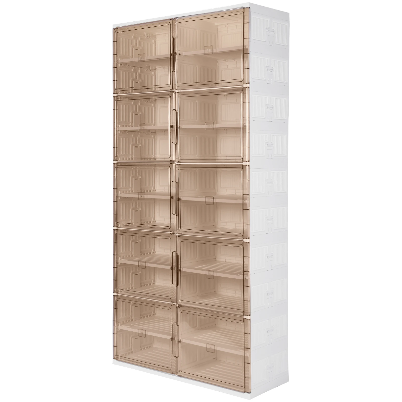 10 Tiers 40 Pairs Foldable Shoe Rack Organizer Plastic Shoe Cabinet (White)