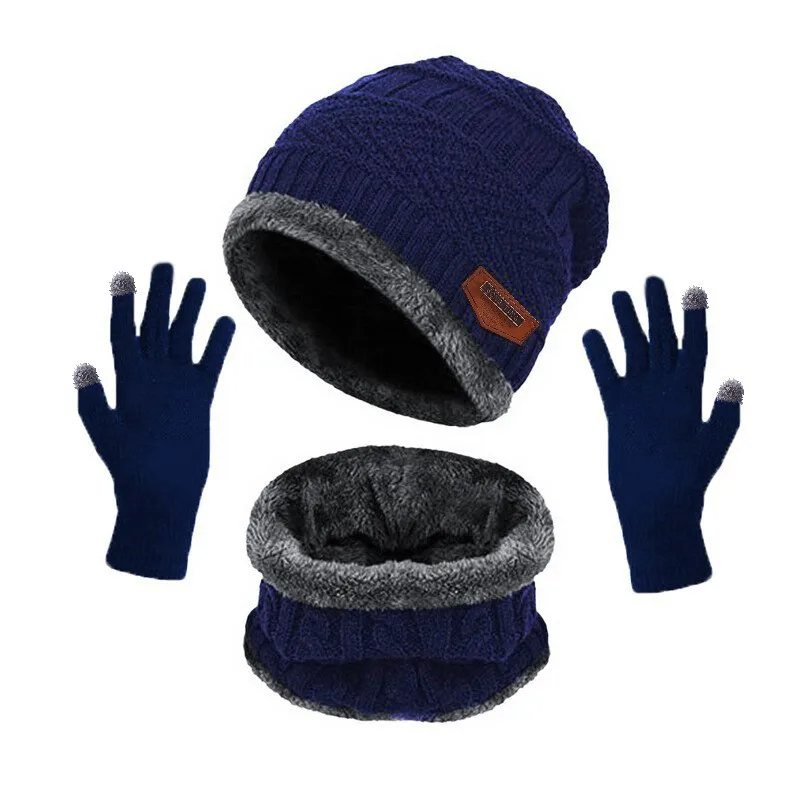 Winter Warm Velvet Hat Scarf Gloves Set 3pcs/Set for Men Women Outdoor Riding Hat Beanies Neck Protection Scarf Cap winter hat winter accessories knitted hat scarf set