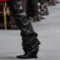 European AndAmerican Nichepleated Pointedtoewedge Overkneesleeveboots Forwomen,sexylarge Tubecircumference,fashionshow Pileshoes - Image 3