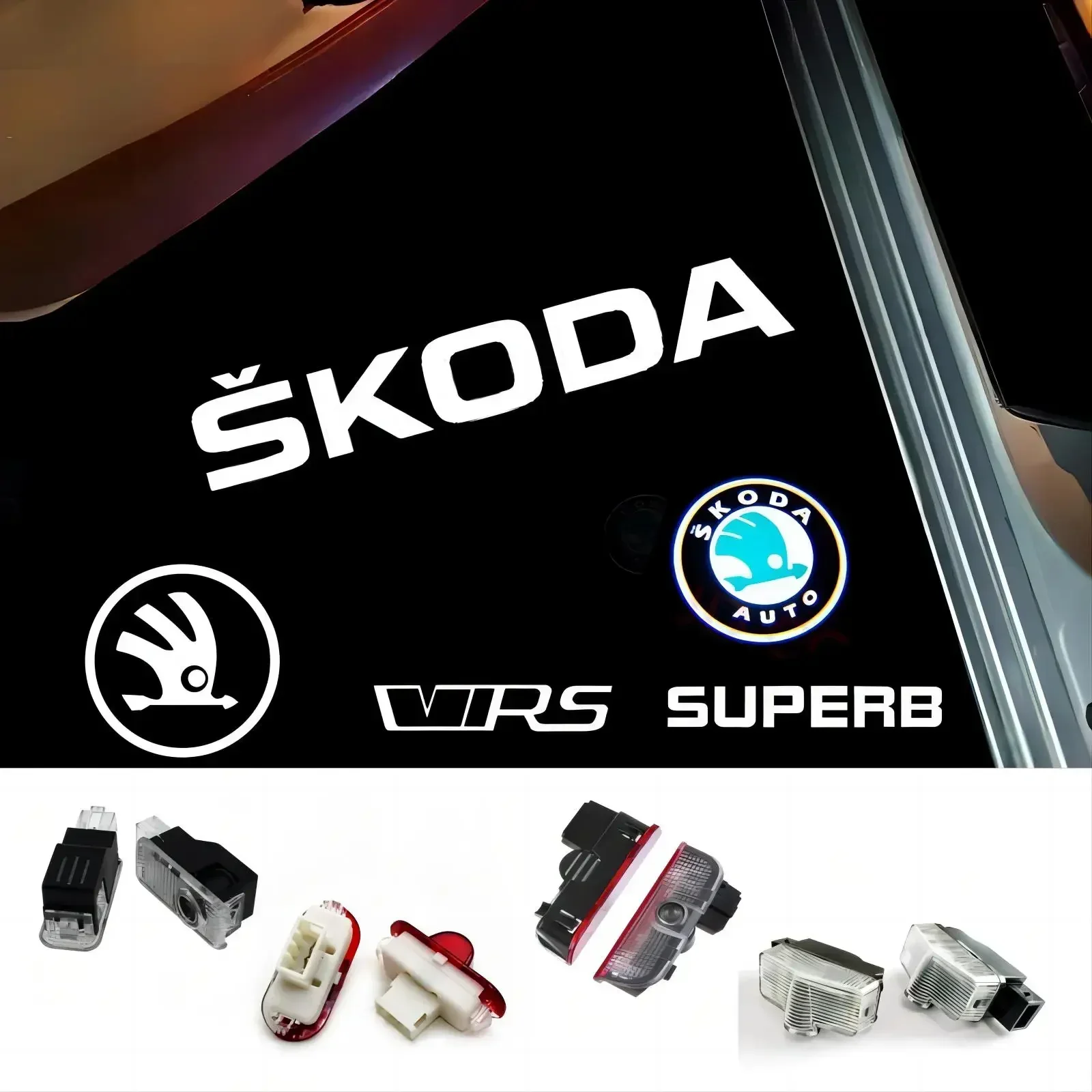 Car LED Door Projector Light Accessories For Skoda VRS Kodiaq GT Superb 3V 3T B6 B8 Octavia 2 3 A5 A7 MK2 MK3 Karoq 2PCS led car lights,car door projector lamps,car projector lamp,led lights