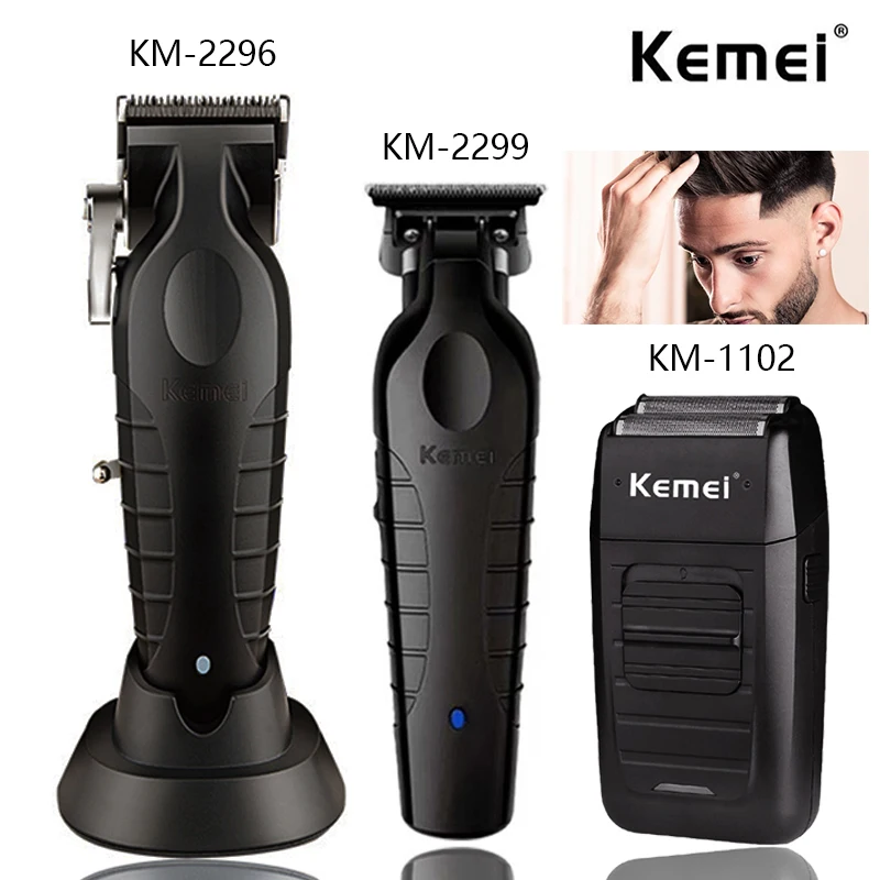 

Kemei 2296 Barber Cordless Hair Trimmer 0mm Zero Gapped Carving Clipper Detailer Professional Electric Finish Cutting Machine