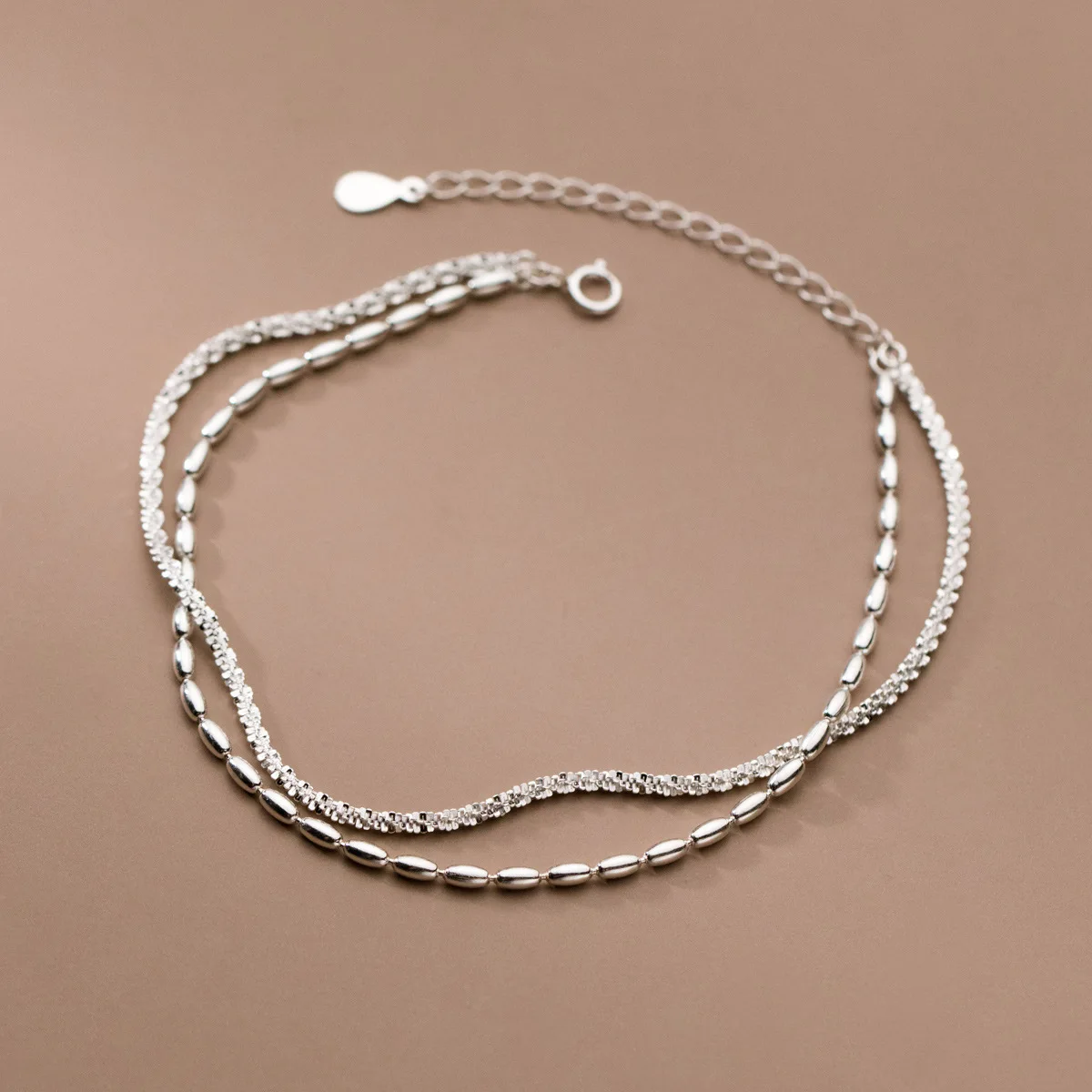 MIQIAO 925 Sterling Silver Popcorn Chain Bead Anklets for Women