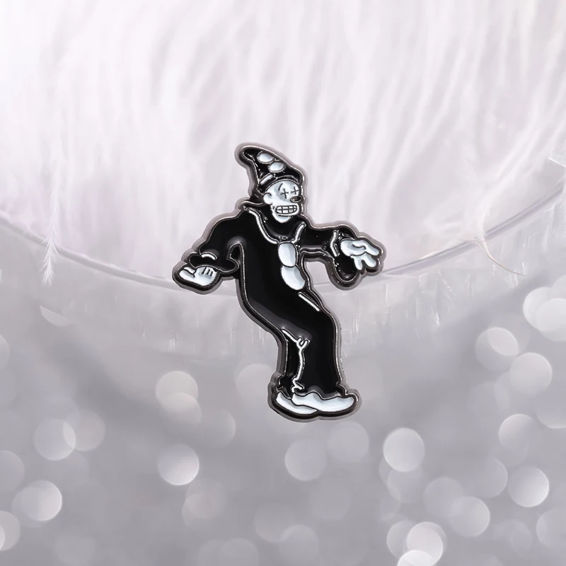 Zirkus Schwarz-Weiß-Clown Brosche Emaille Pin Halloween Cartoon Metall Abzeichen dekorative Jacke Anstecknadeln Schmuck Zubehör – Detail 2