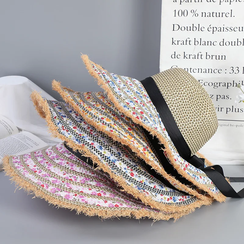 

Summer wide brim Straw hat Fedora Hat for Women Wholesale straw hat visor vacation beach hat sun hat summer French retro topper
