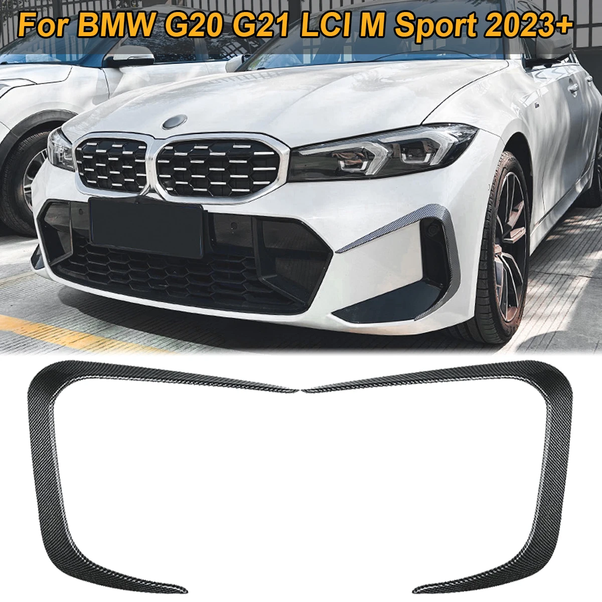 

Front Bumper Splitter Canards Spoiler Fog Light Cover Trim Stickers For BMW 3 Series G20 G21 LCI M Sport 2023+ Car Accessories