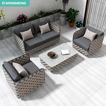 Set moderno di divani da giardino in rattan e lega di alluminio per mobili da esterno per ufficio domestico o patio da giardino con design in rattan