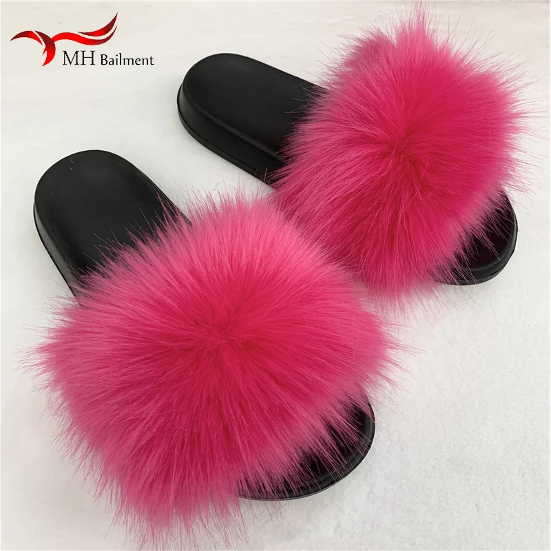 Faux Fur Slippers Women Home Fluffy Flat Slides Winter Comfort Furry House Sweet Shoes Female Slipper Indoor Flip Flops 2