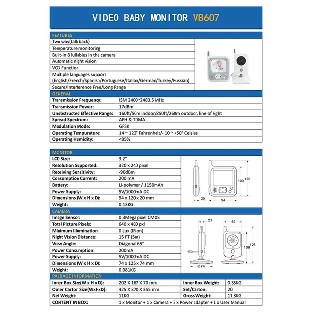 Baby Monitor 3.2 Inch Wireless Security Camera Auto Night Vision Intercom Temperature Monitoring Camera 4