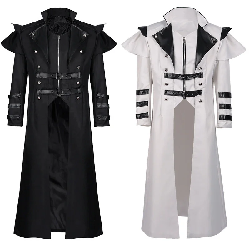 

Halloween Medieval Vintage Long Jacket Black Men's Clothing Gothic Steampunk Punk Trench Men Retro Warrior Knight Coat