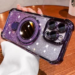 Shockproof Mirror Magnetic Bracket Stand Case Cover for POCO C85 171MM (Glitter Purple)
