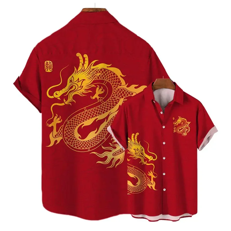 

2024 Chinese Dragon 3d Printed Shirts For Men Loose Oversized Blouse Street Harajuku Sportswear New Year Shirt Men's Clothing
