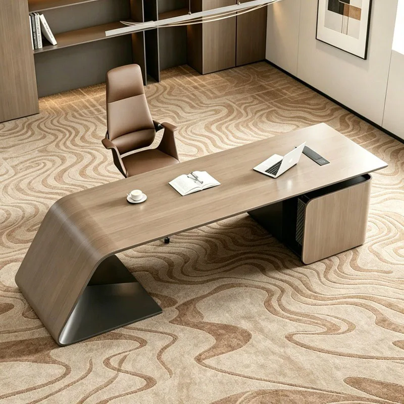 Scrivania da Ufficio Moderna di Lusso in Legno, Scrivania Direzionale con Spazio di Archiviazione, Design Decorativo, Arredamento Trendy - immagine 5