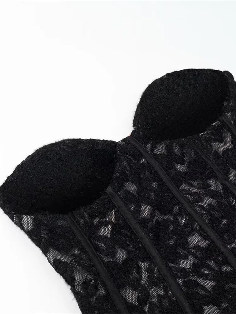 Samt-Spitzen-Korsett-Tops für Damen, sexy trägerloses, ärmelloses, rückenfreies Reißverschluss-Oberteil, charmante Damen-Frühlings-Clubwear, Partykleidung, neu – Detail 6