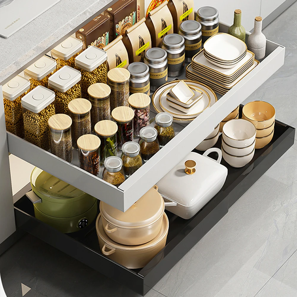 Erweiterbarer ausziehbarer Schrank-Organizer, robuste ausziehbare Schubladen, ausziehbare Regale für Küche, Speisekammer, Badezimmer, Büro, Wohnheim – Detail 10