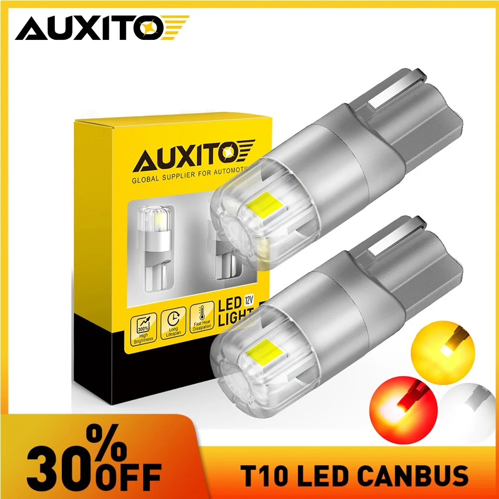 AUXITO 2Pcs T10 LED Canbus W5W LED Lamp 168 194 2824 Bulb 6000K Whtie Car Interior Lighting Dome Trunk Reading Light White 12V