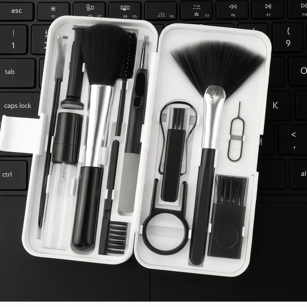 Kit per la pulizia della tastiera del computer con scatola portaoggetti, strumenti per la pulizia dello schermo della fotocamera, detergente professionale riutilizzabile per la polvere dello schermo, antipolvere, set di spazzole per la pulizia degli auricolari 18 in 1, telefono cellulare - Image 6