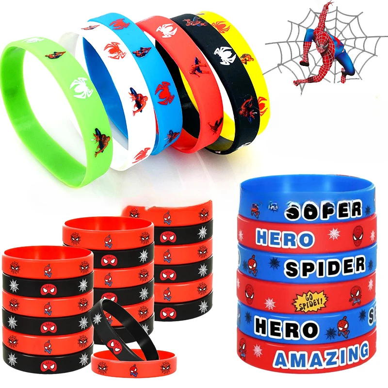 Anime Bracelet 10pcs Spiderman Bracelet Cartoon Printing Wristband Superhero Captain Silicone Bracelets for Adults Children Wrist Strap Gifts
