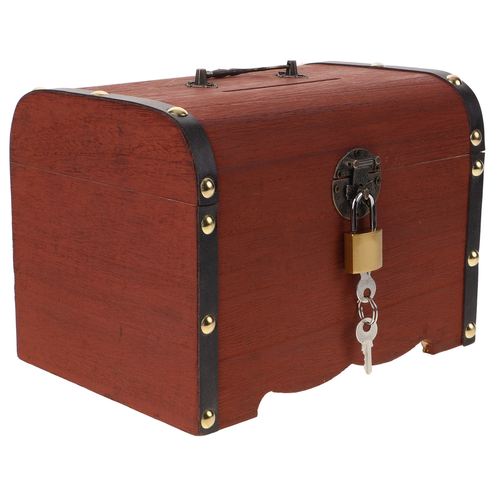 나무 저금통 동전 은행 빈티지 아시아 기념품 케이스 원목 돈 상자 수납 대용량 잠금 장치 보석함 레트로-Freehip.co.kr