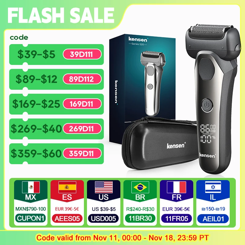 Electric Shaver Kensen S20 Electric Shaver Men 3D Floating Blade Washable Type-C USB Rechargeable Beard Razor Trimmer Machine Barber