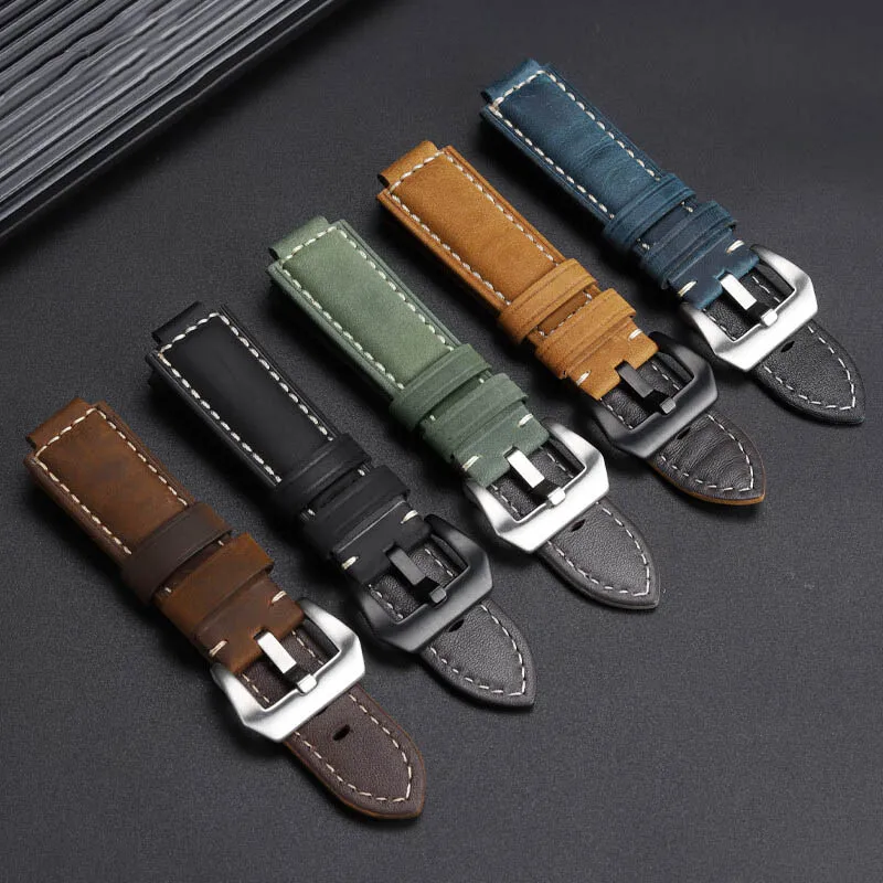 Vintage Frosted Crazy Horse Leather Watchband - Cowhide Strap with Convex Mouth Design (12/14/16mm)