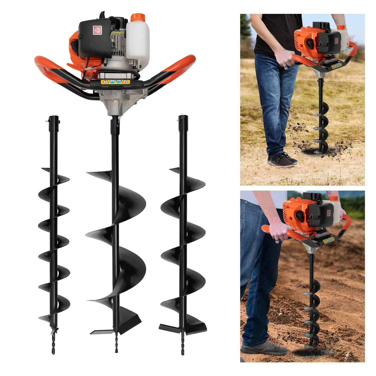 gas powered earth auger 52CC Gas Powered Earth Auger Post Hole Digger Borer Ground Fence Drill w/3 Bits