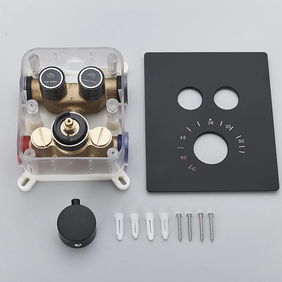 Matte Black 2 and 3 Ways Thermostatic Valve Mixer Bathroom Shower Faucet Accessory Water Temperature Concealed Control Diverter