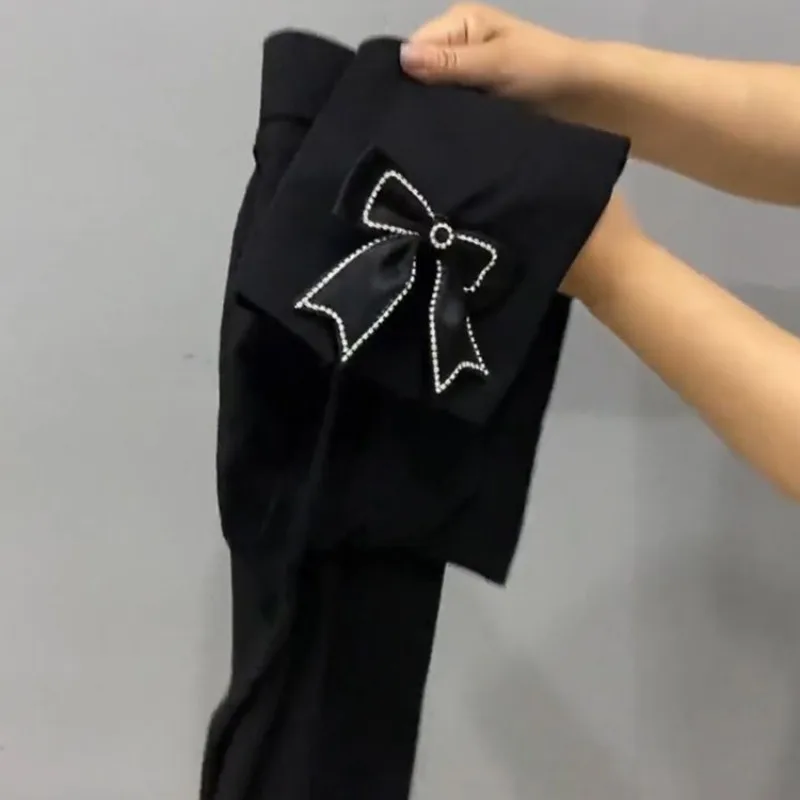 Women's Clothing 2024 Summer New Fashion Commuter Thin Solid Color All-match Spliced Split Bow Straight Casual Calf-Length Pants