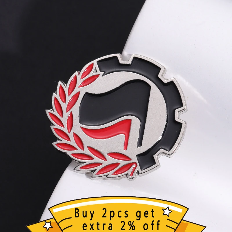Antifascista Emaille Pins Theory Of Power Schwarz Rote Flagge Logo Broschen Revers Abzeichen Beten Für Frieden Schmuck Geschenk Für Welt Freunde – Detail 1