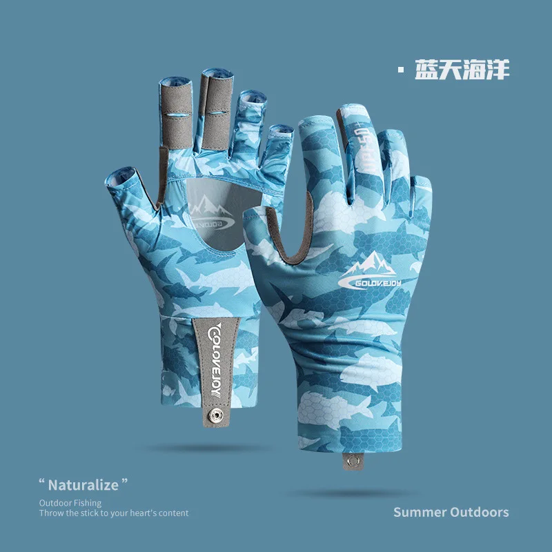 Summer Ice Silk Fishing Gloves for Men Outdoor Breathable Wear Resistant Hollow Anti Slip Sun Protection Gloves XG70