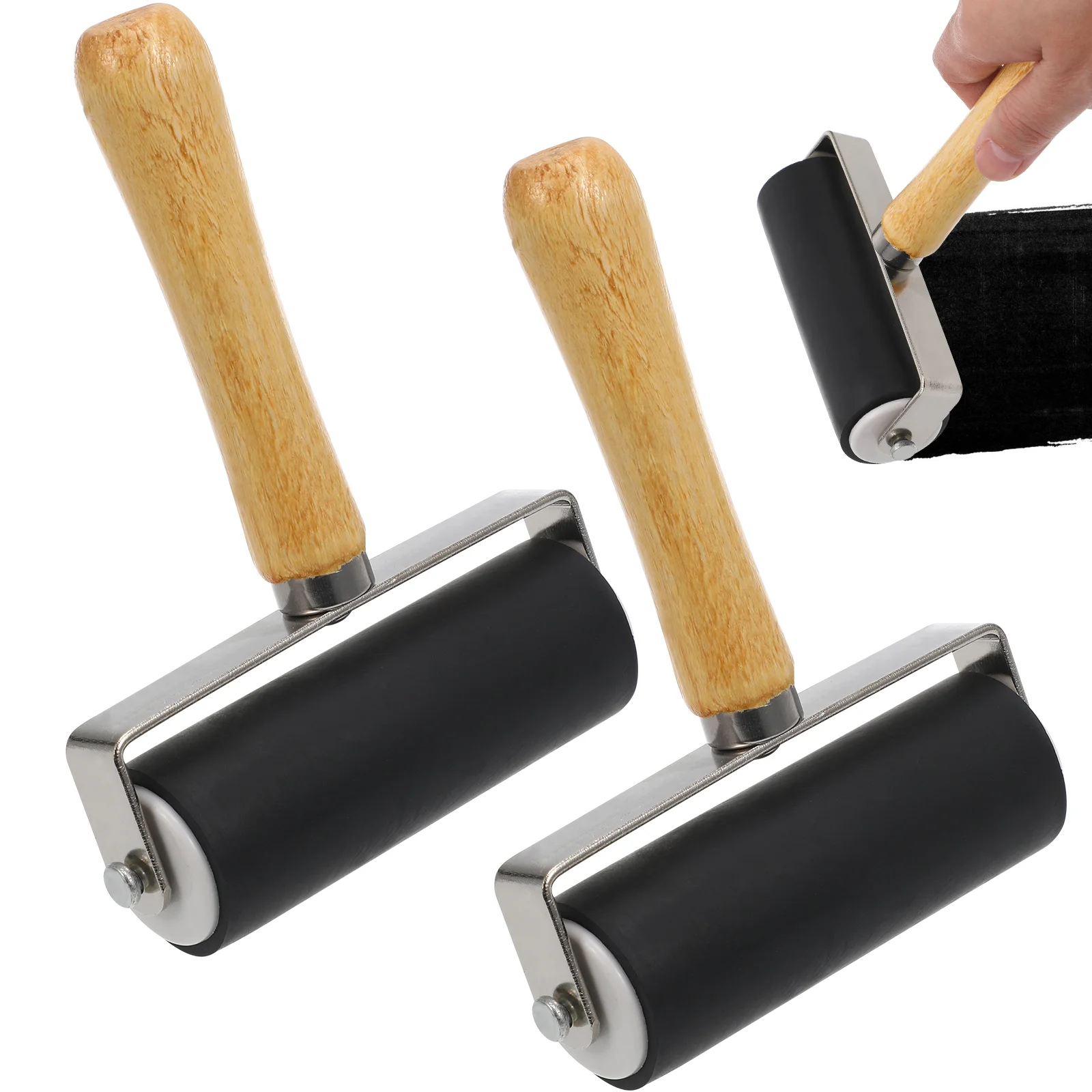 

2pcs Rubber Glue Roller Wood Ink Block Stamping Brayer for Anti Skid Tape Construction Tool Printmaking Kids Craft Projects
