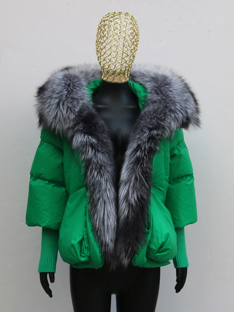 Women Coat White Duck Down Jacket Super Large Real Red Fox Fur Collar Hooded New Fashion Outerwear Puffer Jacket New