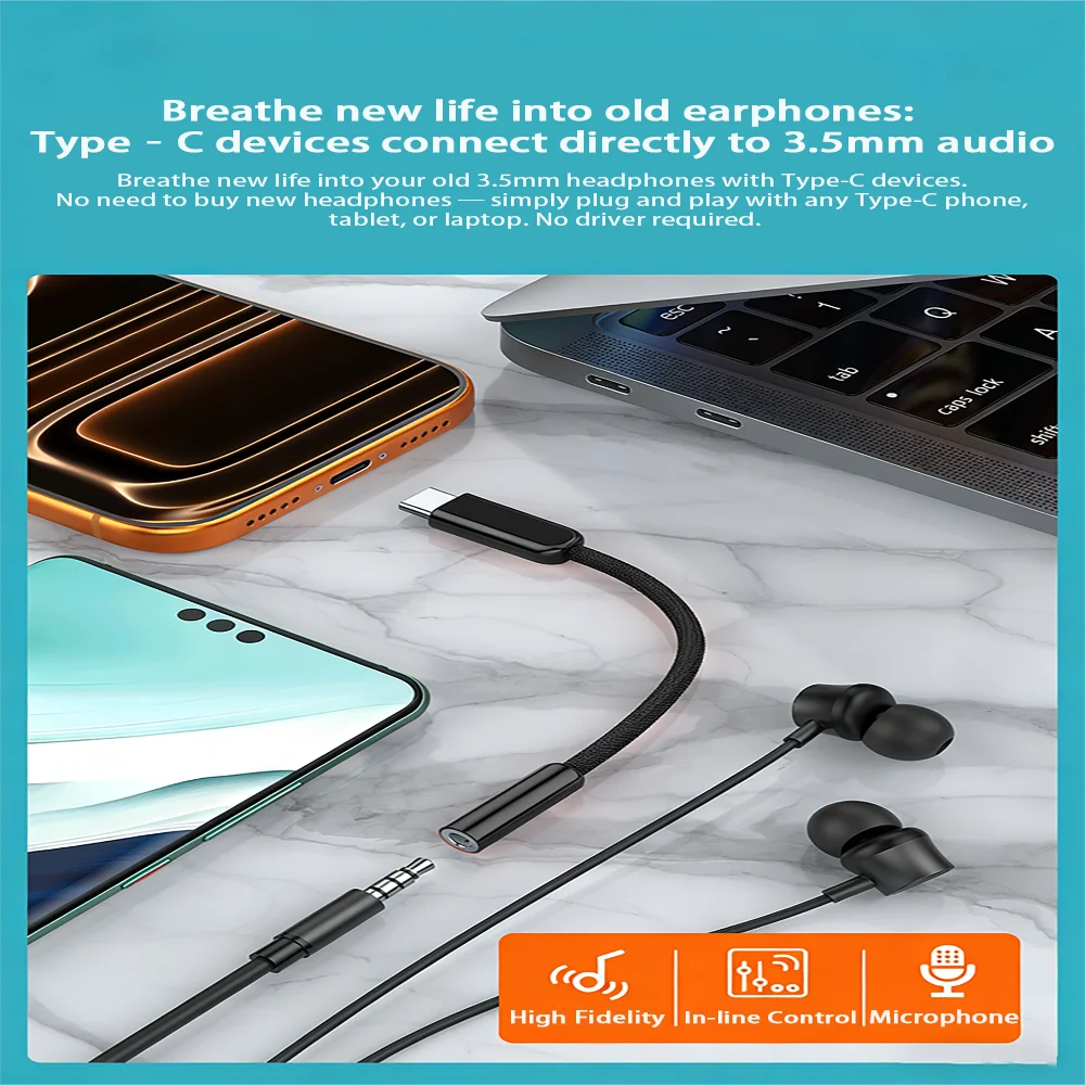USB 타입 C - 3.5mm 여성용 헤드폰 잭 어댑터, USB C - Aux 오디오 케이블 코드 (아이폰 15, 16, 17 Pro Max, 아이패드 프로, 맥북용)