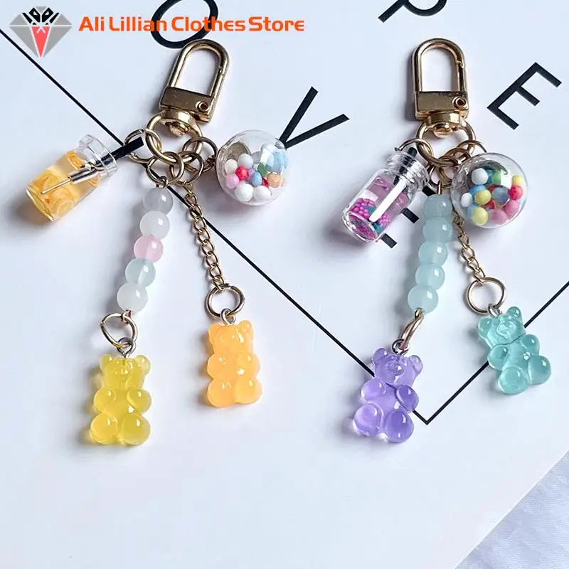 Cute Rainbow Gummy Bear Portachiavi Candy Pendant Milk Tea Cup Portachiavi Zaino Car Charms Decorazione Borsa Accessori