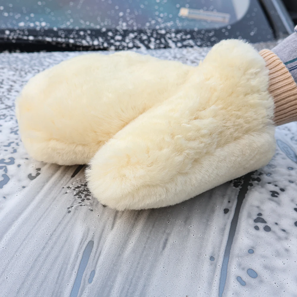 Pure Wool Double-Sided Car Wash Mitt AUTOBRIGHT Ultra-Soft Scratch-Free High Absorbency for Car Body Cleaning car cleaning gloves